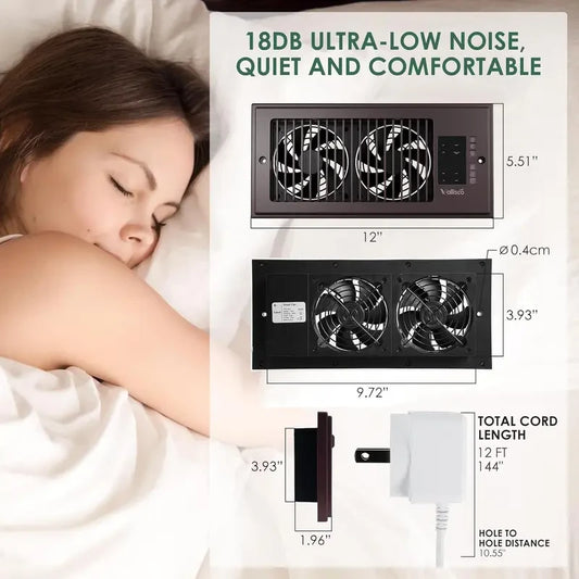 4"x10" Register Booster Fan for Wall & Floor Vents, 10-Speed Quiet Ventilation Fan with Thermostat & Remote, Negative Ion Air Vent Booster, Enhances Airflow & Home Comfort