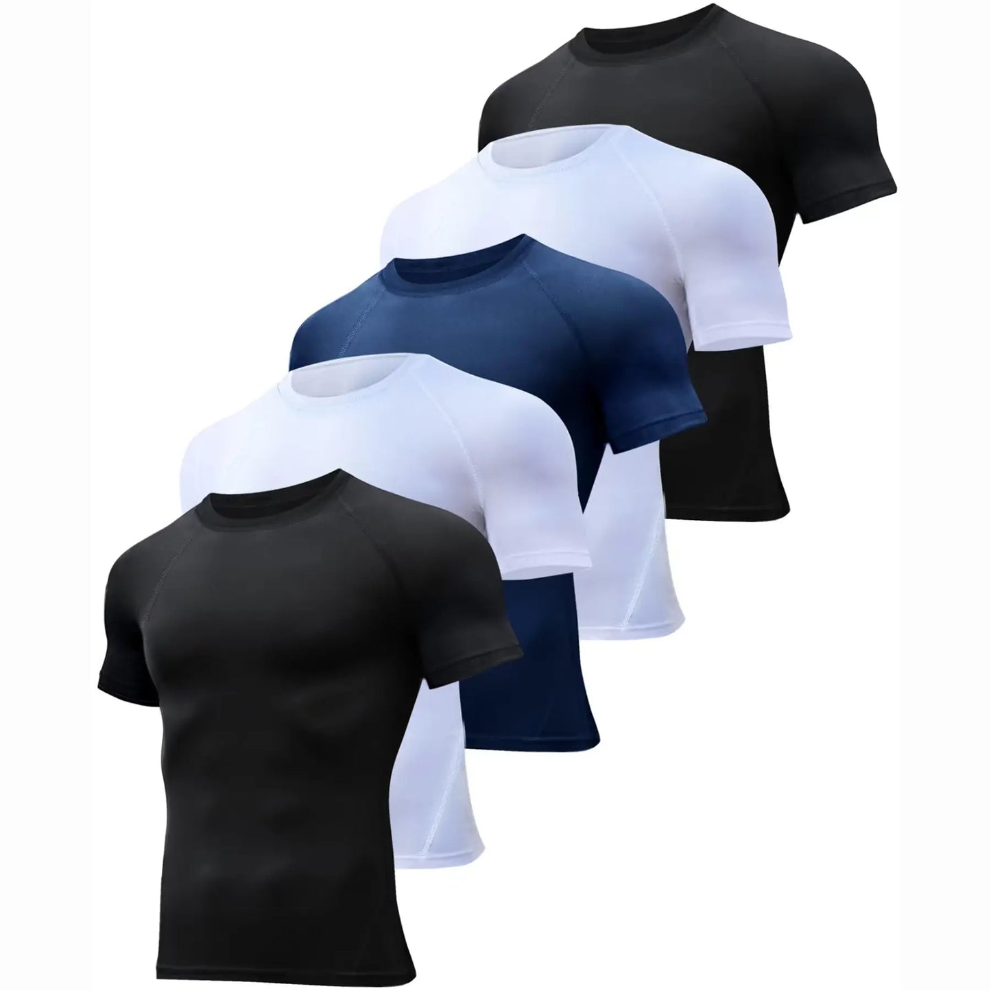 5 Pack Men's Compression Shirts - Short Sleeve Cool Dry