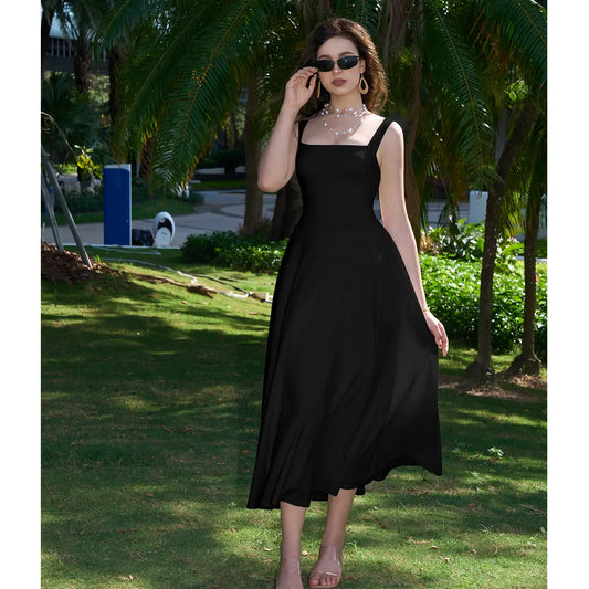OYS Women's Casual Sleeveless Square Neck A-Line Dress
