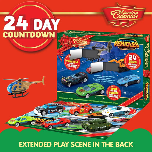 2026 Christmas Advent Calendar, 24 Days Countdown Calendar Diecast Cars Set, Christmas Vehicles Toys for Boys Kids, Classroom Prizes Xmas Gift, Xmas Party Favor Gifts, Advent Calendar Kids Slime with Accessories / Finger Puppets / Slime with Accessories