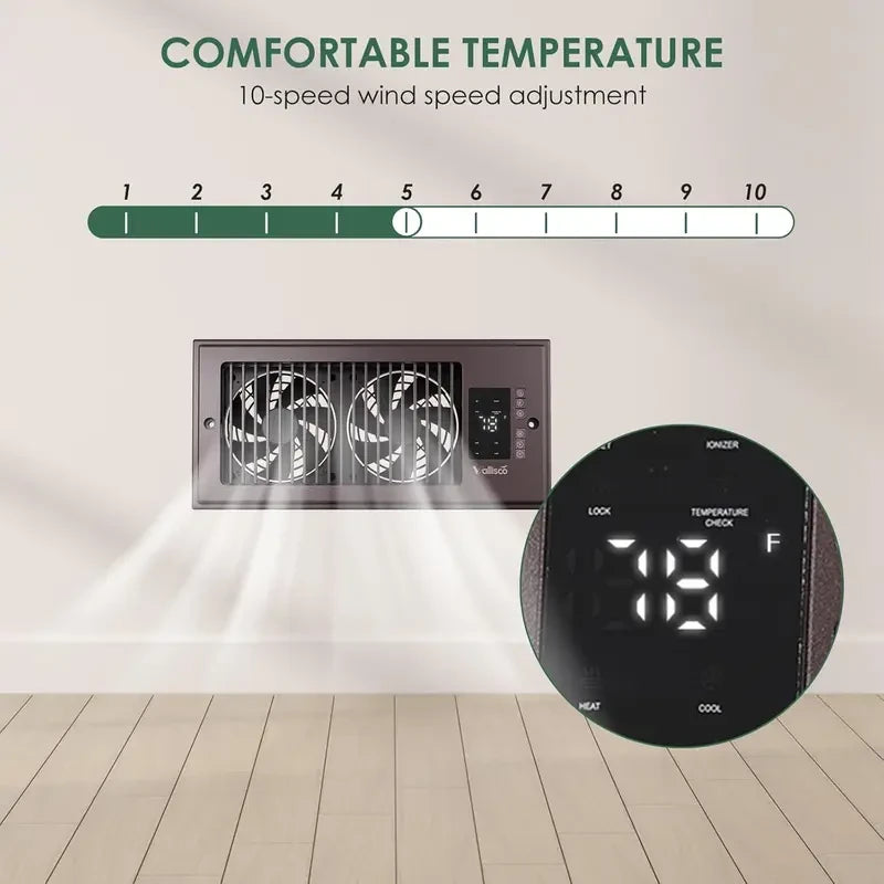 4"x10" Register Booster Fan for Wall & Floor Vents, 10-Speed Quiet Ventilation Fan with Thermostat & Remote, Negative Ion Air Vent Booster, Enhances Airflow & Home Comfort