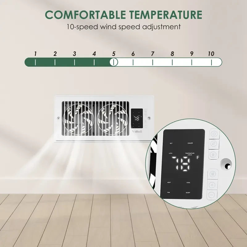 4"x10" Register Booster Fan for Wall & Floor Vents, 10-Speed Quiet Ventilation Fan with Thermostat & Remote, Negative Ion Air Vent Booster, Enhances Airflow & Home Comfort