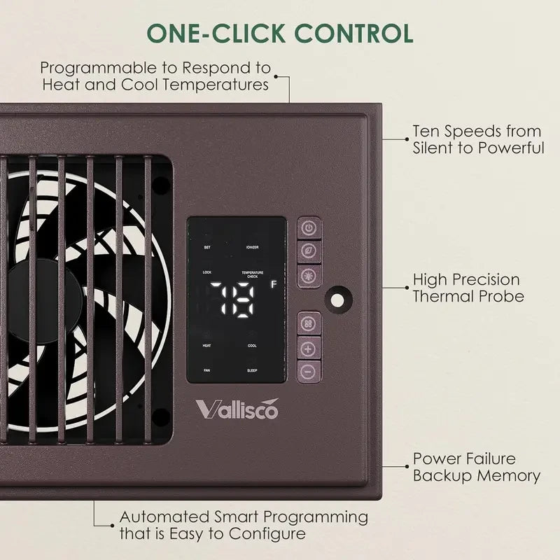 4"x10" Register Booster Fan for Wall & Floor Vents, 10-Speed Quiet Ventilation Fan with Thermostat & Remote, Negative Ion Air Vent Booster, Enhances Airflow & Home Comfort