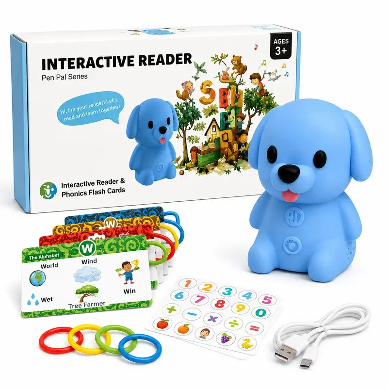 Talking Phonics Flash Cards with ReaderDog, 81 Pages Sentences 592 Words & Stickers, Educational Reading Toy for Kids 3‑8, Kindergarten‑2nd Grade