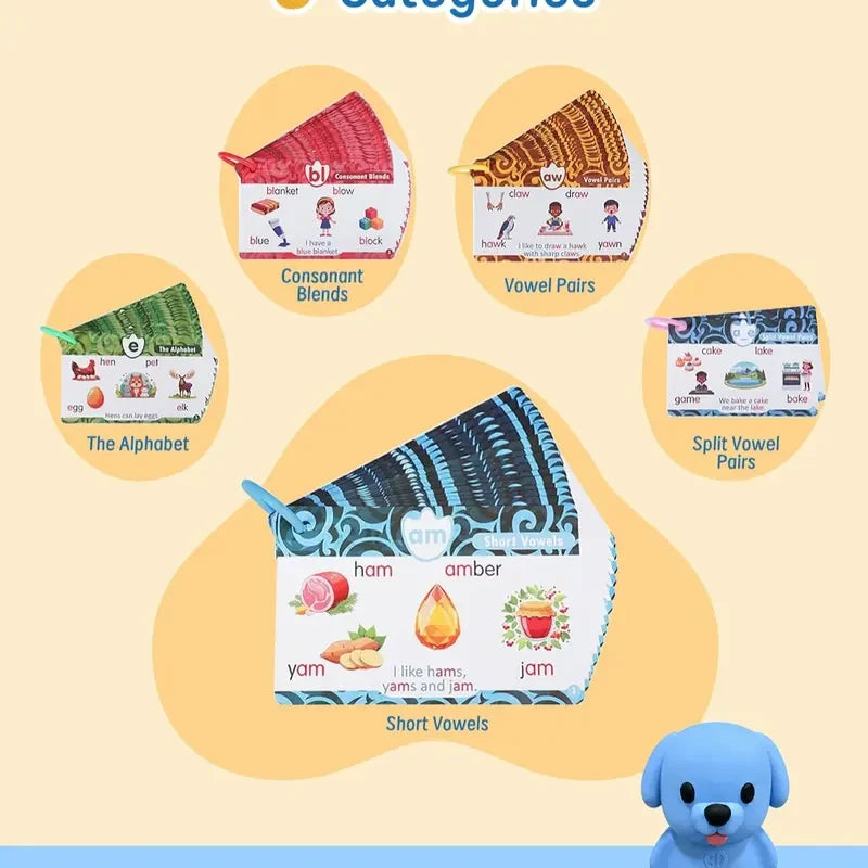 Talking Phonics Flash Cards with ReaderDog, 81 Pages Sentences 592 Words & Stickers, Educational Reading Toy for Kids 3‑8, Kindergarten‑2nd Grade