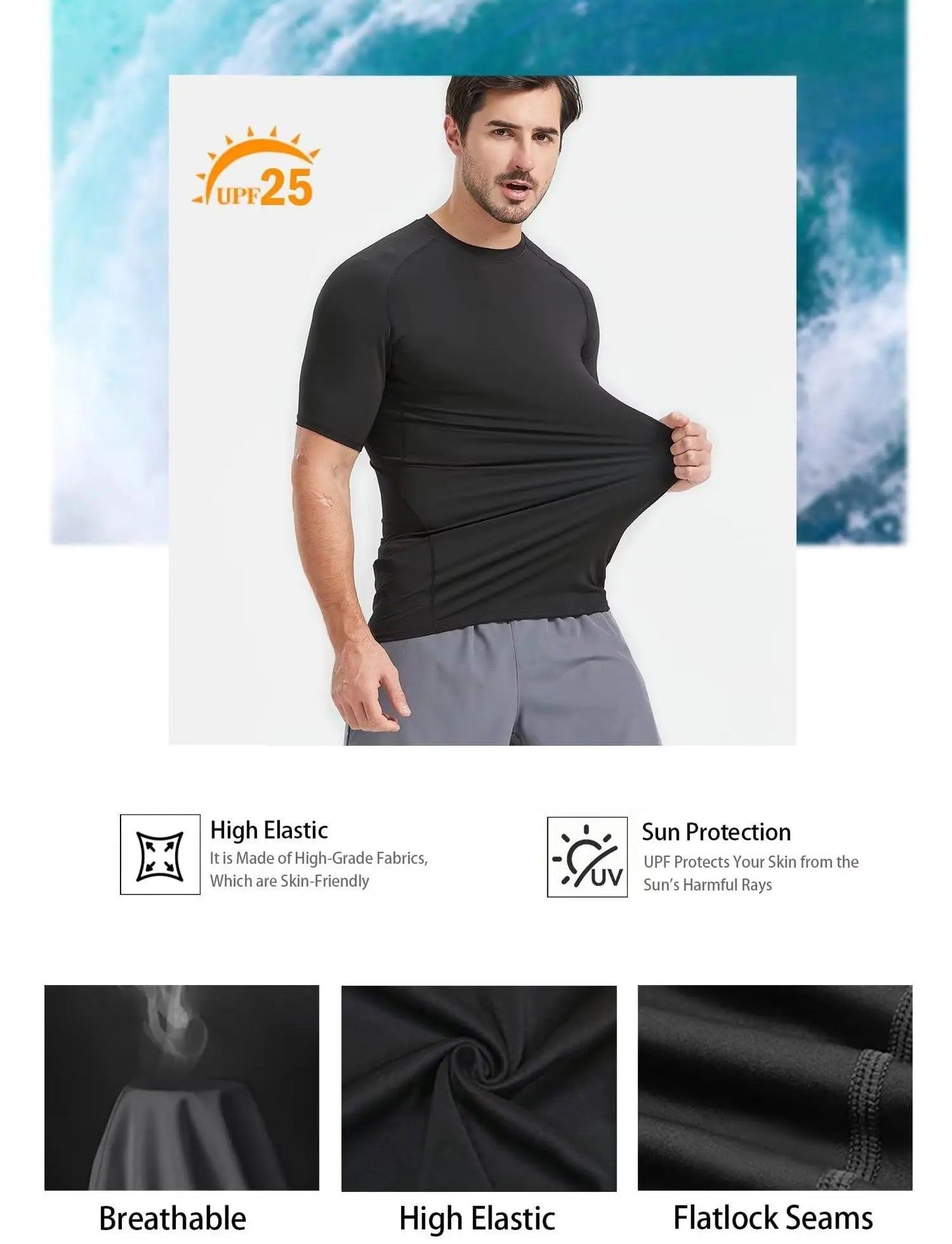 5 Pack Men's Compression Shirts - Short Sleeve Cool Dry