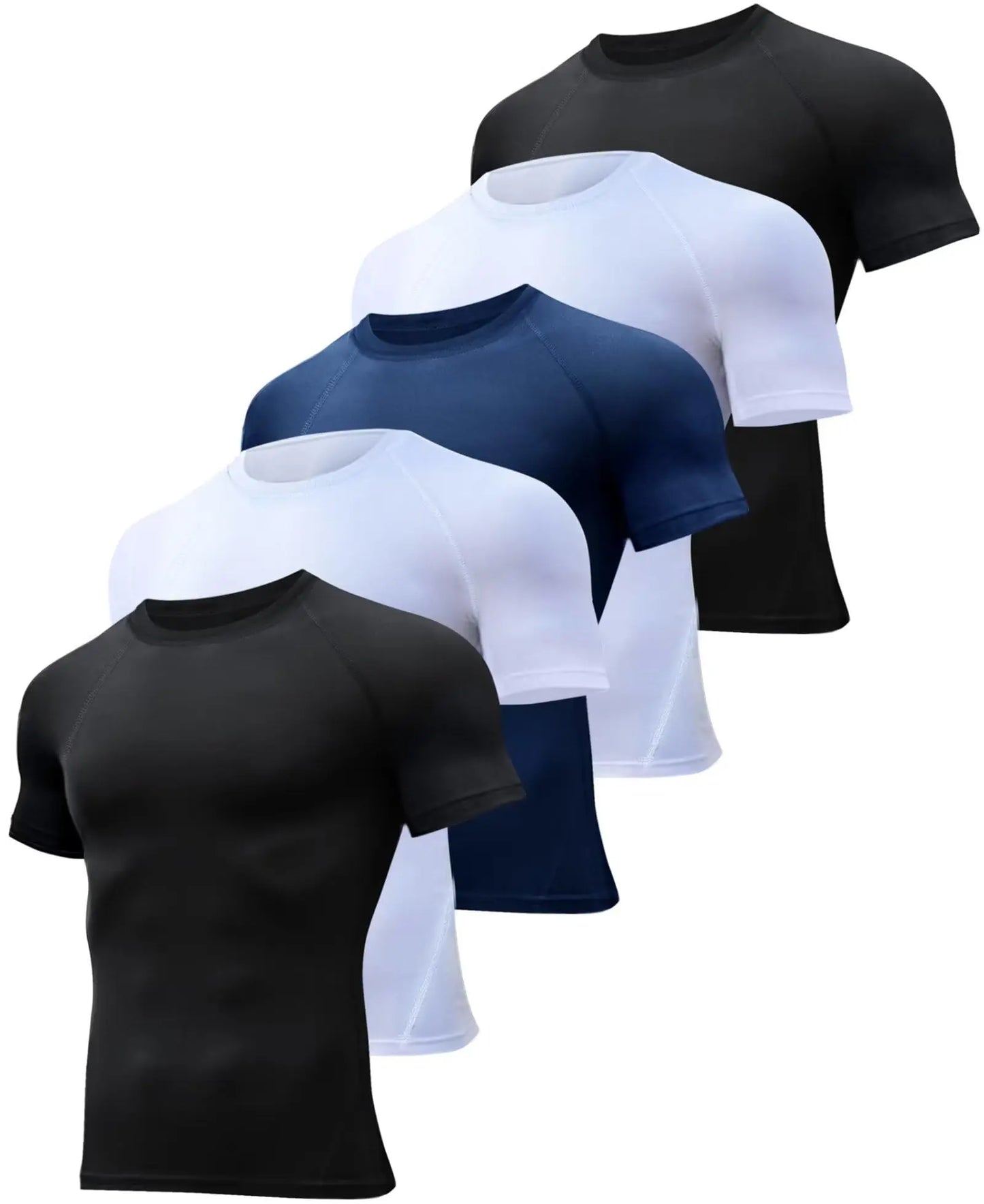 5 Pack Men's Compression Shirts - Short Sleeve Cool Dry