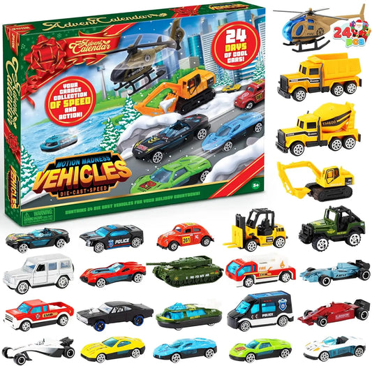 2026 Christmas Advent Calendar, 24 Days Countdown Calendar Diecast Cars Set, Christmas Vehicles Toys for Boys Kids, Classroom Prizes Xmas Gift, Xmas Party Favor Gifts, Advent Calendar Kids Slime with Accessories / Finger Puppets / Slime with Accessories