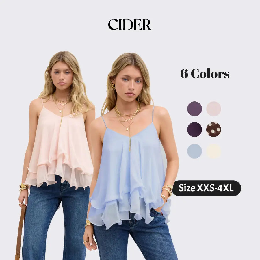 Cider Ruffle Hem Knotted Layered Mesh Cami Top