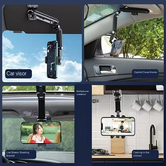 Limited Time: 40% OFF 🔥Multi-Functional Rotating Phone Mount, Clip-On Car Visor Holder & Kitchen Stand for Versatile Use