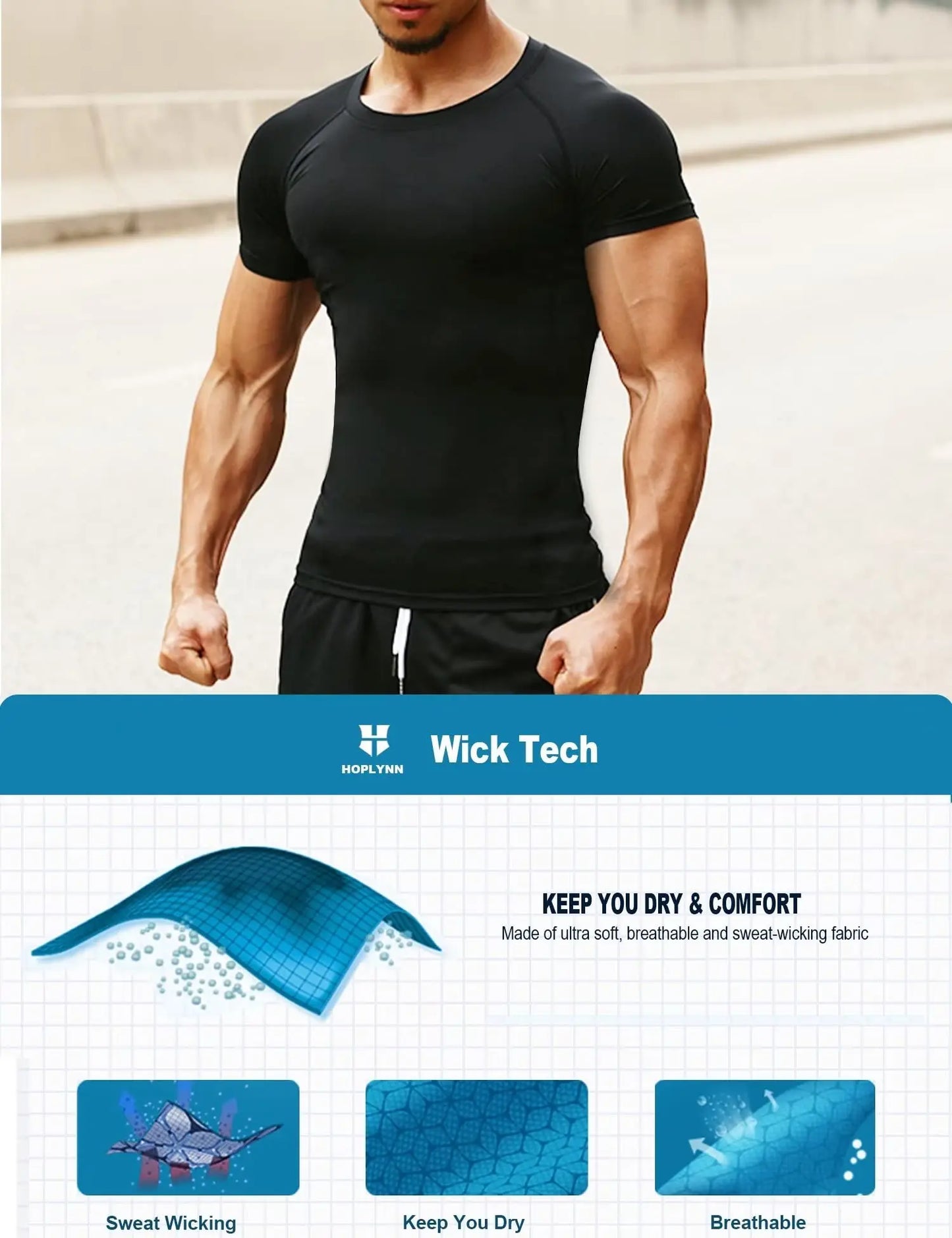 5 Pack Men's Compression Shirts - Short Sleeve Cool Dry