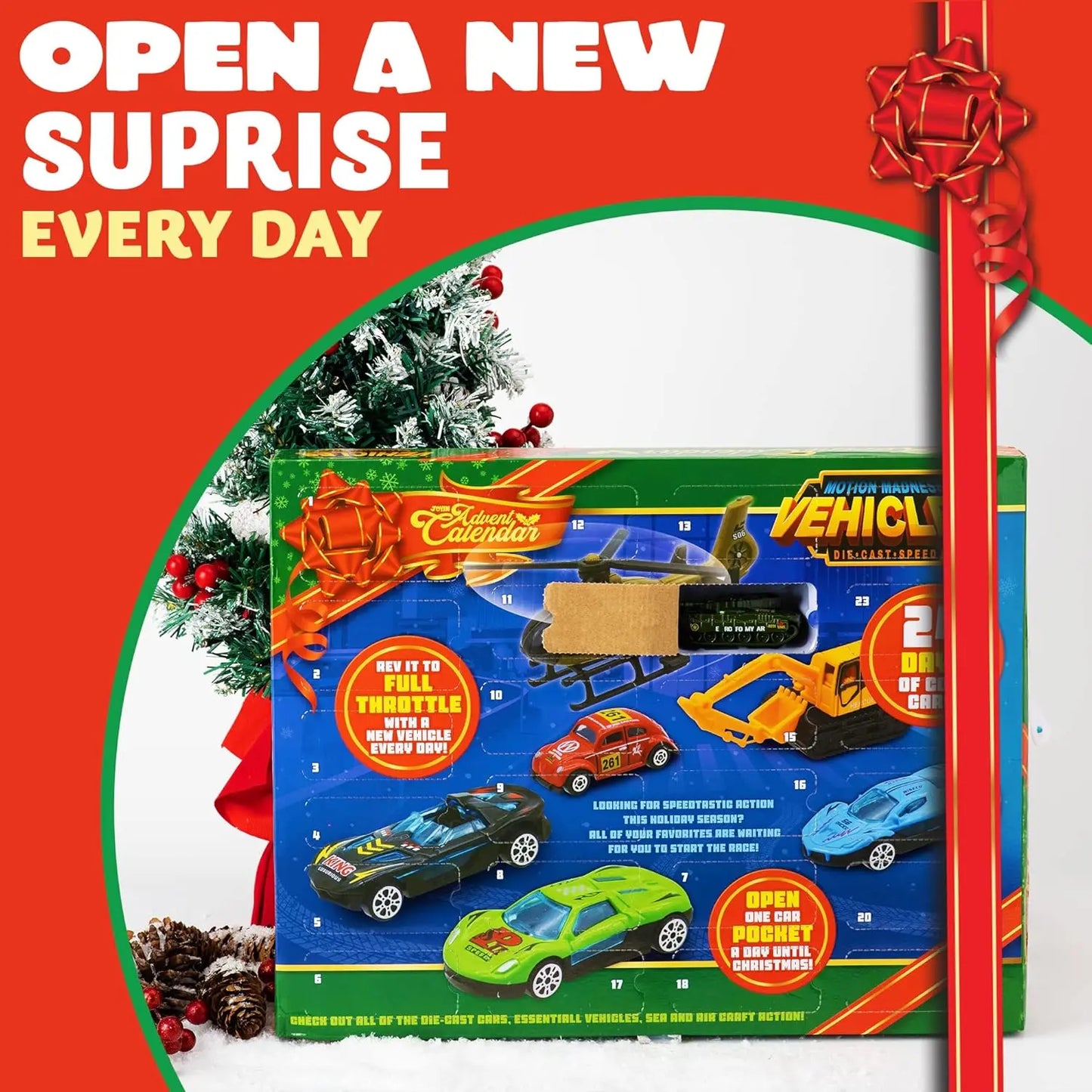 2026 Christmas Advent Calendar, 24 Days Countdown Calendar Diecast Cars Set, Christmas Vehicles Toys for Boys Kids, Classroom Prizes Xmas Gift, Xmas Party Favor Gifts, Advent Calendar Kids Slime with Accessories / Finger Puppets / Slime with Accessories
