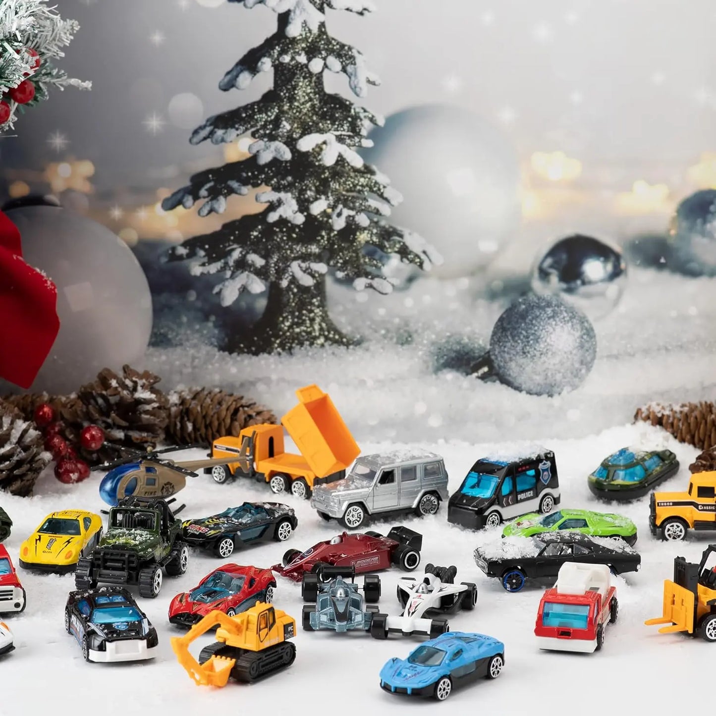 2026 Christmas Advent Calendar, 24 Days Countdown Calendar Diecast Cars Set, Christmas Vehicles Toys for Boys Kids, Classroom Prizes Xmas Gift, Xmas Party Favor Gifts, Advent Calendar Kids Slime with Accessories / Finger Puppets / Slime with Accessories