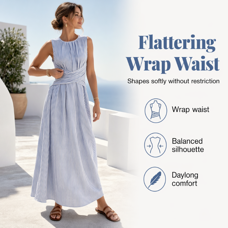 ⏳Limited-time ⏰Women Casual Striped Maxi Dress Sleeveless🎀👗